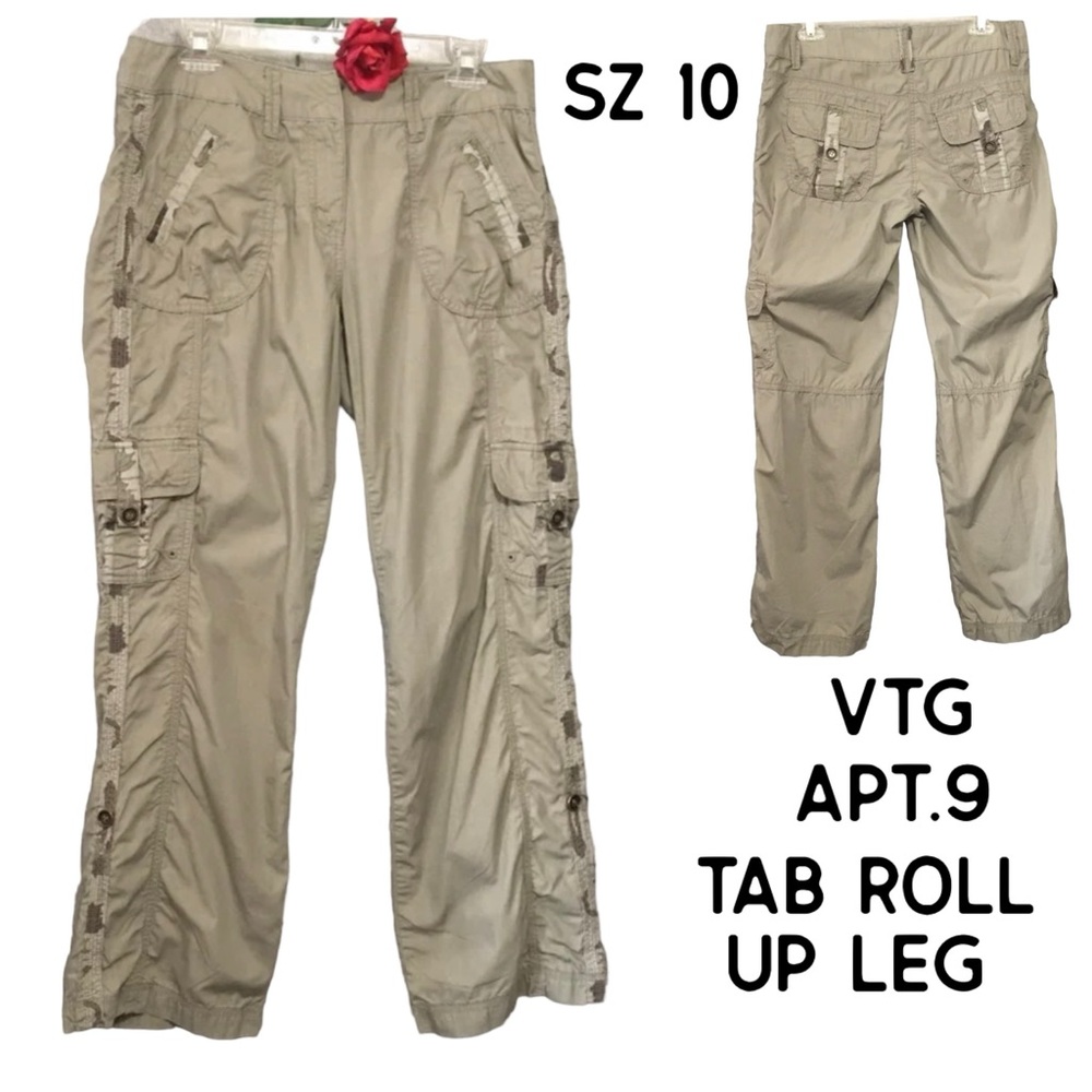 Apt.9 Y2K Cargo PANTS CONVERTIBLE PANTS 100% COTTON SZ 10 GRANOLA CAMO 90’s